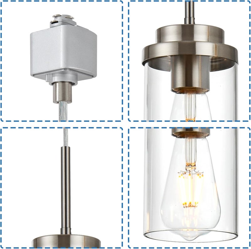 MELUCEE 4 Pack H Track Lighting Pendants Brushed Nickel Ceiling Track Hanging Light Fixtures with Clear Glass Shades, Compatible with H Type Track Lighting Rail, E26 Socket - Image 4